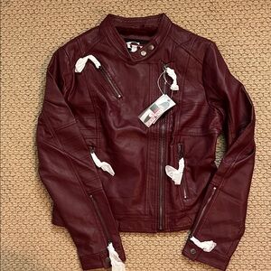 Burgundy vegan Leather Jacket